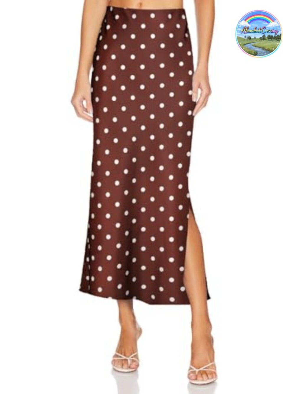 Satin Silk Maxi Skirt A-Line Slit Elastic Waistband
